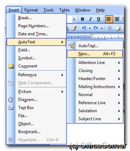 From the Insert menu, click AutoText and select New (press Alt+F3 if you prefer shortcuts). Re-use text in Word documents and Outlook messages thanks to AutoText