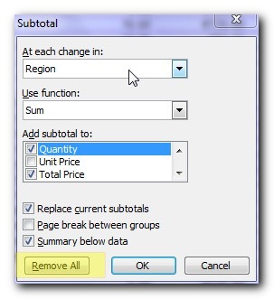 Remove subtotals - Super easy subtotals in a Microsoft Excel database