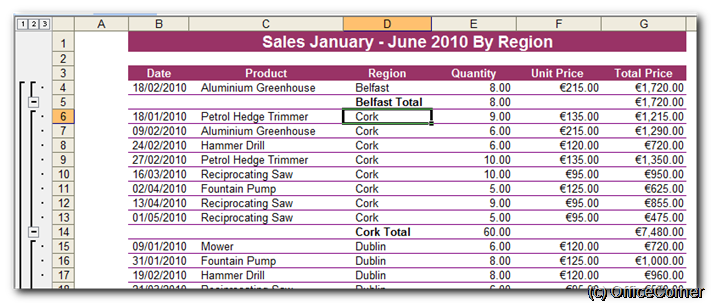 Subtotals applied to a database - Super easy subtotals in a Microsoft Excel database