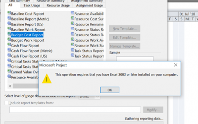 How to fix Microsoft Project error: “This operation requires that you have Excel 2003 or later installed on your computer”